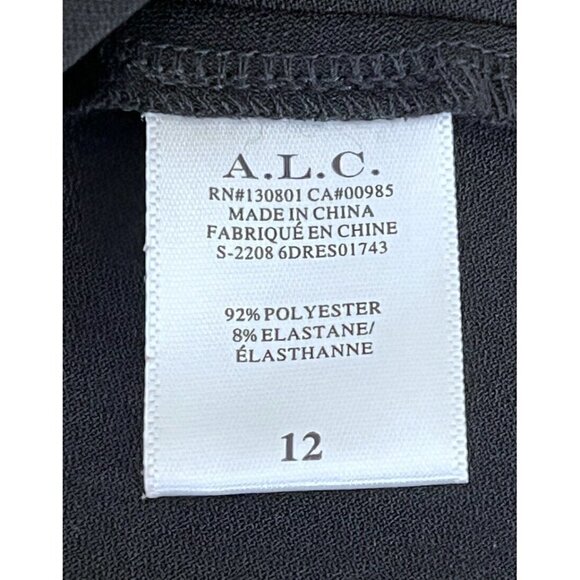 A.L.C.  Black Lex V-Neck Long Sleeve Cuffed A-Line Dress Women's Sz 12 - Picture 6 of 10